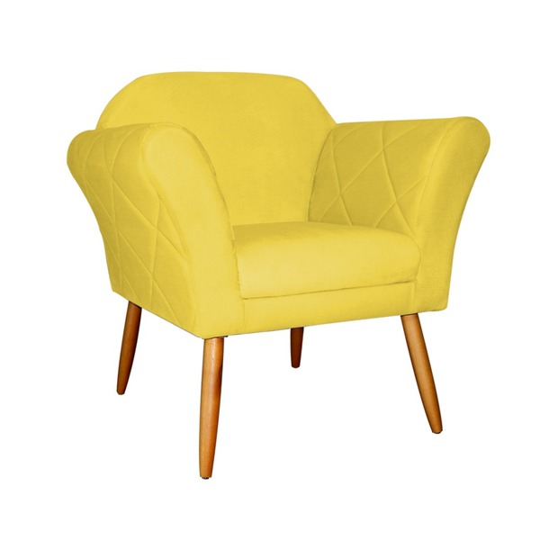 Poltrona Decorativa Para Sala Recepção Marcela Suede Amarelo