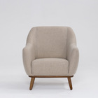 Poltrona Decorativa Pauline D07 Base Madeira Linho Aveia - D'