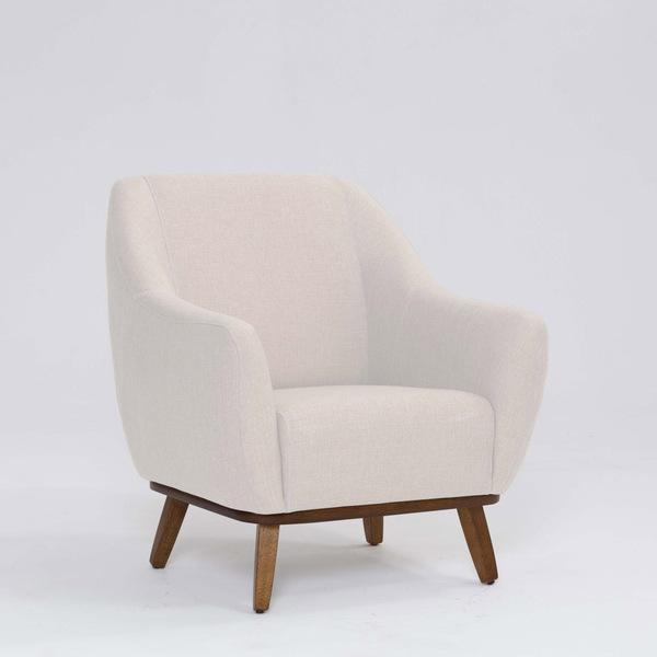 Poltrona Decorativa Pauline D07 Base Madeira Linho Pérola - D