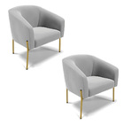 Poltrona Decorativa Pé De Ferro Dourado Kit 2 Stella Suede D0
