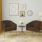 Poltrona Decorativa Pé De Ferro Dourado Kit 2 Stella Suede D0