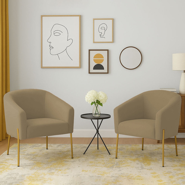 Poltrona Decorativa Pé De Ferro Dourado Kit 2 Stella Suede D0