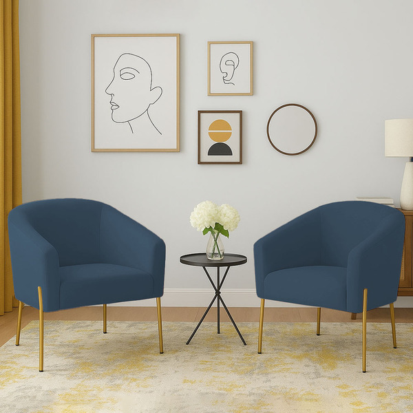 Poltrona Decorativa Pé De Ferro Dourado Kit 2 Stella Suede D0