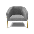 Poltrona Decorativa Pé De Ferro Dourado Stella  Linho Grafite