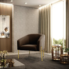 Poltrona Decorativa Pé De Ferro Dourado Stella Suede Marrom D