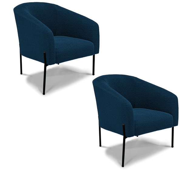 Poltrona Decorativa Pé De Ferro Preto Kit 2 Stella Bouclê Azu