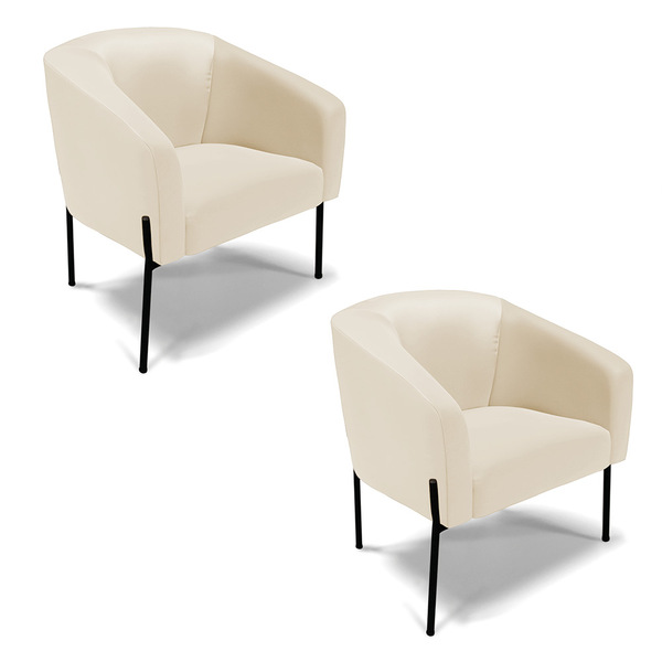 Poltrona Decorativa Pé De Ferro Preto Kit 2 Stella Sintético