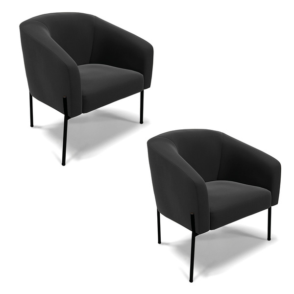 Poltrona Decorativa Pé De Ferro Preto Kit 2 Stella Suede Pret