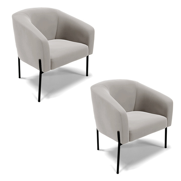 Poltrona Decorativa Pé De Ferro Preto Kit 2 Stella Veludo D03