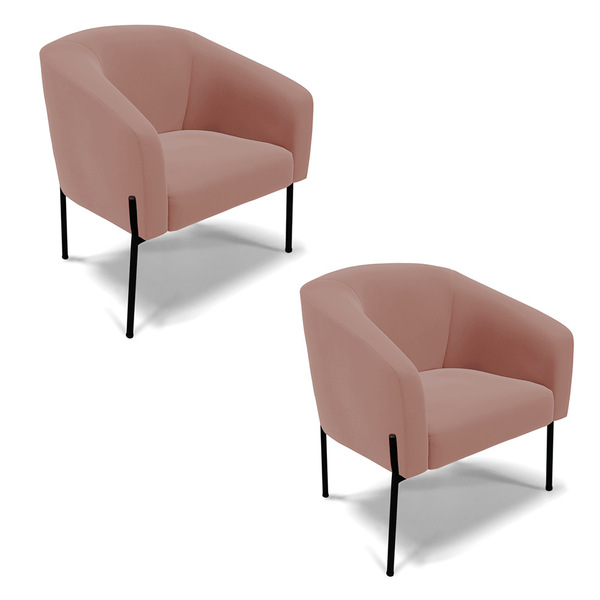 Poltrona Decorativa Pé De Ferro Preto Kit 2 Stella Veludo D03