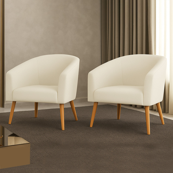 Poltrona Decorativa Pé Palito Castanho Kit 2 Stella Cotelê In