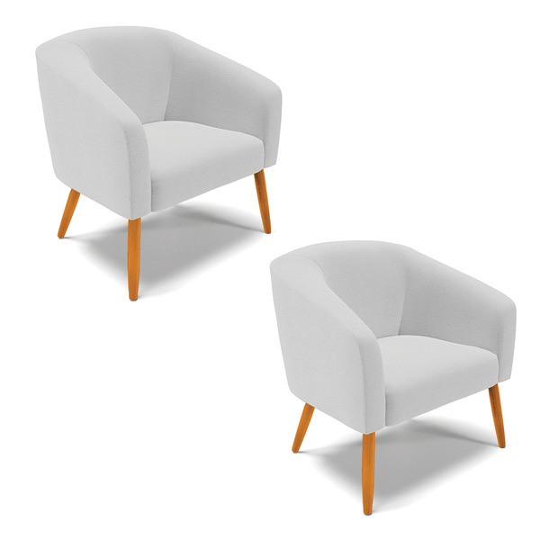 Poltrona Decorativa Pé Palito Castanho Kit 2 Stella Linho Cin