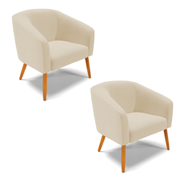 Poltrona Decorativa Pé Palito Castanho Kit 2 Stella Linho D03