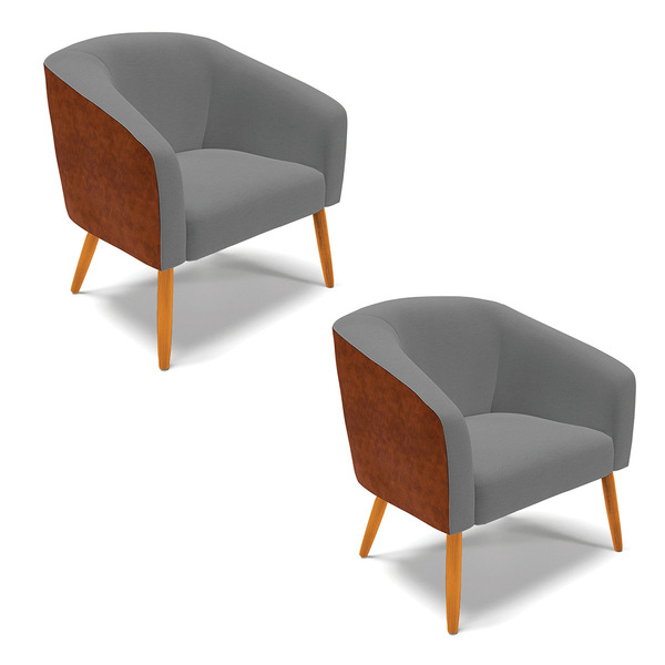 Poltrona Decorativa Pé Palito Castanho Kit 2 Stella Linho Gra