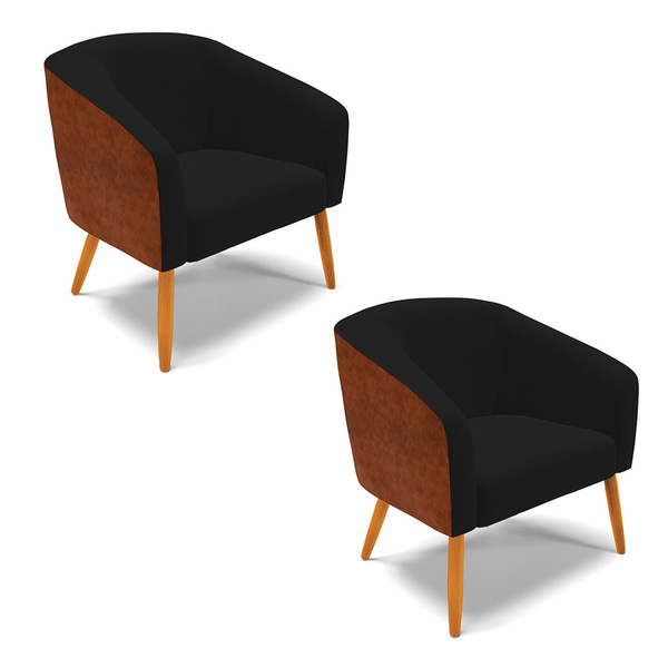 Poltrona Decorativa Pé Palito Castanho Kit 2 Stella Nozes/lin