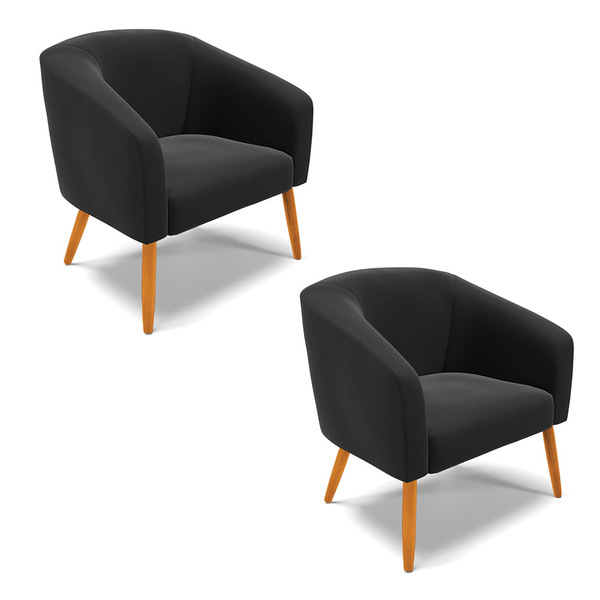 Poltrona Decorativa Pé Palito Castanho Kit 2 Stella Suede Pre