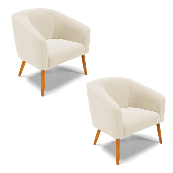 Poltrona Decorativa Pé Palito Castanho Kit 2 Stella Veludo Be