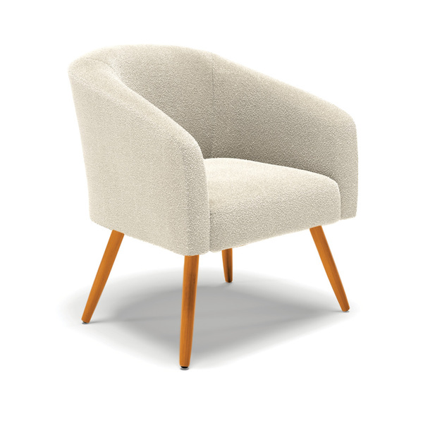 Poltrona Decorativa Pé Palito Castanho Stella  Bouclê Bege D0