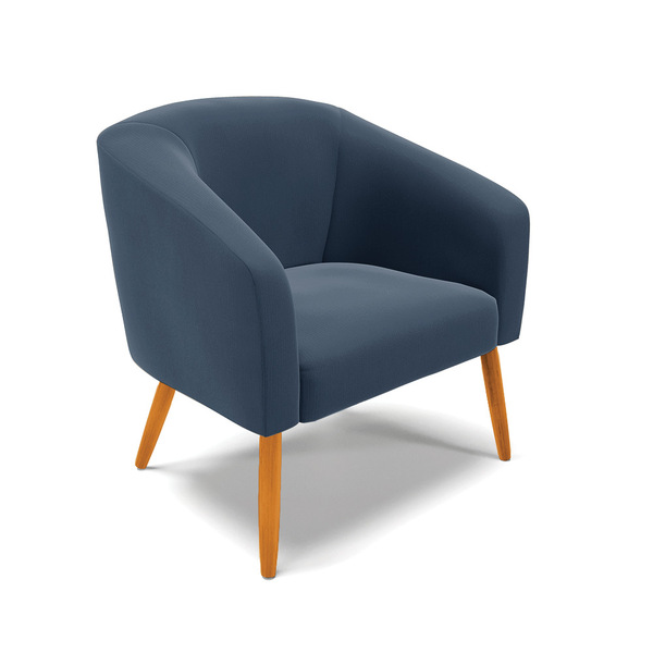 Poltrona Decorativa Pé Palito Castanho Stella Suede Azul Mari