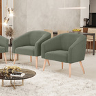 Poltrona Decorativa Pé Palito Natural Kit 2 Stella Bouclê D03