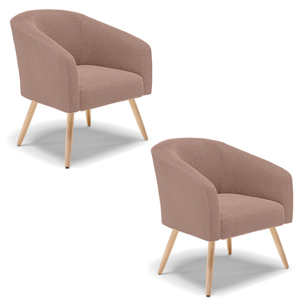 Poltrona Decorativa Pé Palito Natural Kit 2 Stella Bouclê D03