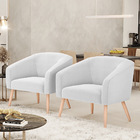 Poltrona Decorativa Pé Palito Natural Kit 2 Stella Bouclê Off