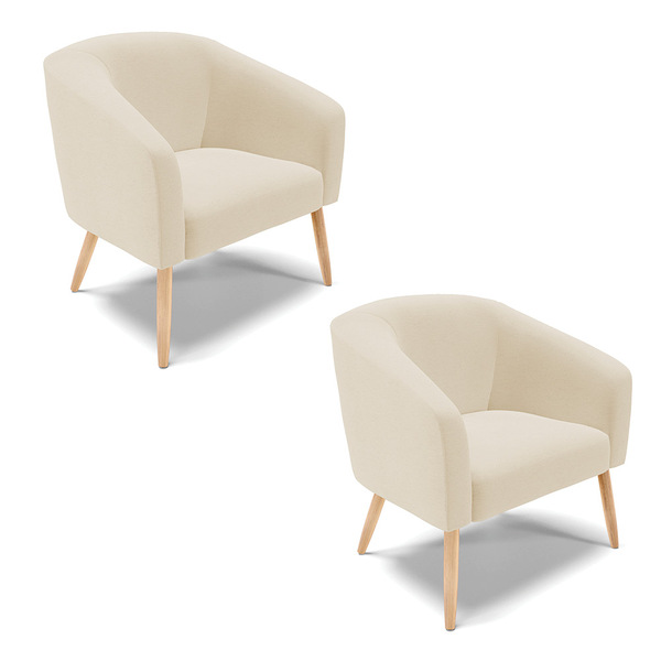 Poltrona Decorativa Pé Palito Natural Kit 2 Stella Linho Bege