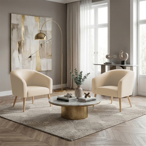 Poltrona Decorativa Pé Palito Natural Kit 2 Stella Sintético