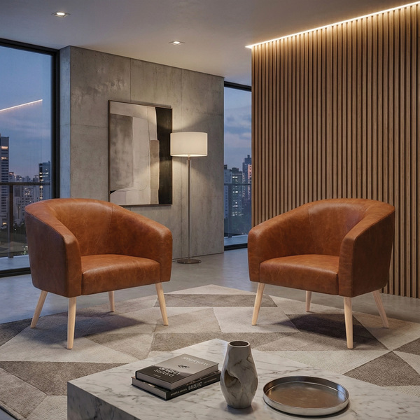 Poltrona Decorativa Pé Palito Natural Kit 2 Stella Sintético