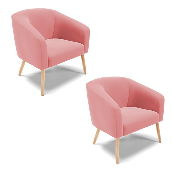 Poltrona Decorativa Pé Palito Natural Kit 2 Stella Suede D03