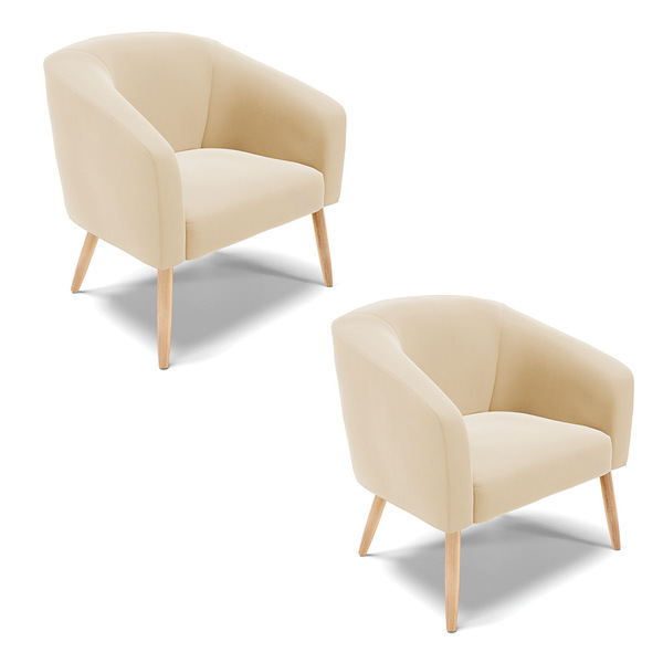 Poltrona Decorativa Pé Palito Natural Kit 2 Stella Suede D03