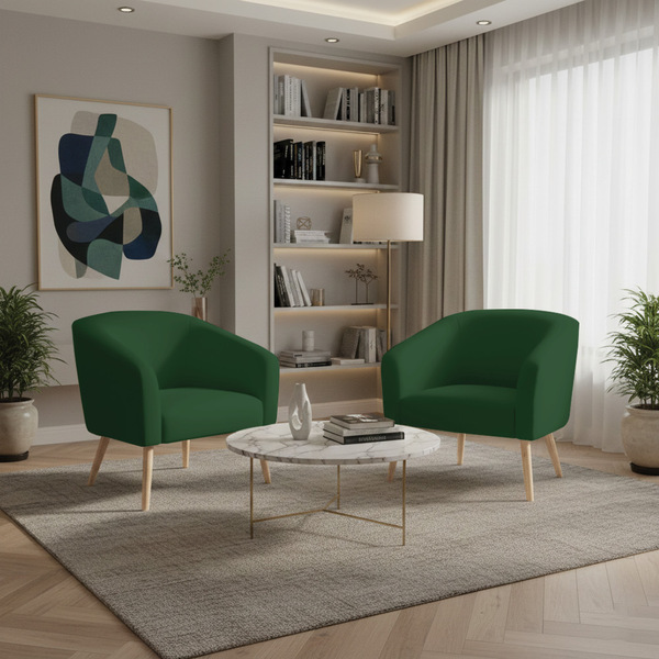 Poltrona Decorativa Pé Palito Natural Kit 2 Stella Veludo D03