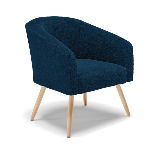 Poltrona Decorativa Pé Palito Natural Stella Bouclê Azul D03