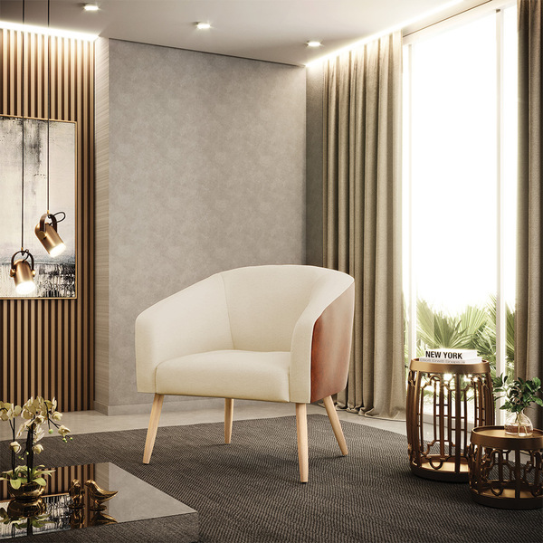 Poltrona Decorativa Pé Palito Natural Stella Nozes/linho Arei