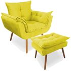 Poltrona Decorativa Perola Com Puff Suede Amarelo