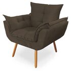 Poltrona Decorativa Perola Com Puff Suede Marrom