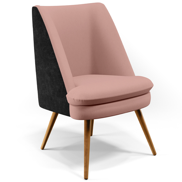 Poltrona Decorativa Pérsia Fixa Pés Palito D02 Linho Rosê C-1