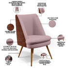 Poltrona Decorativa Pérsia Fixa Pés Palito D02 Veludo Rosê C-