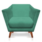 Poltrona Decorativa Pérsia Suede Azul Turquesa Pés Chanfrado