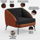 Poltrona Decorativa Pés De Aço Preto Coral D02 Linho Chumbo D