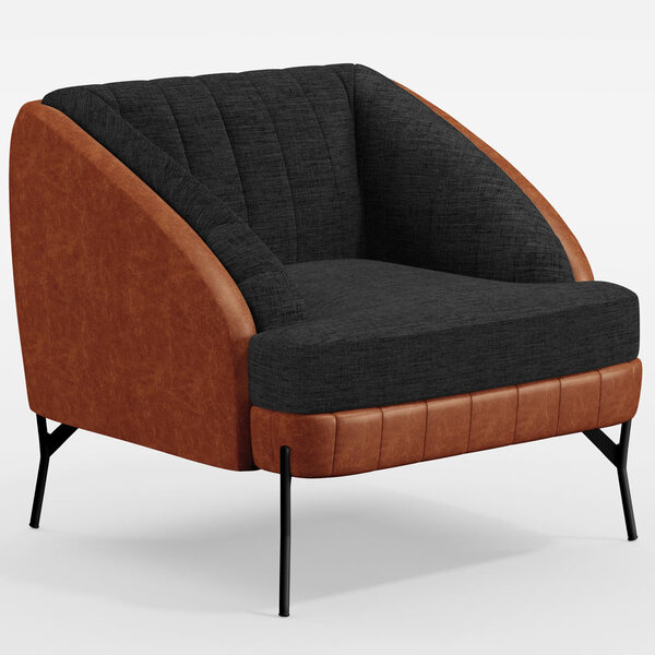 Poltrona Decorativa Pés De Aço Preto Coral D02 Linho Chumbo D