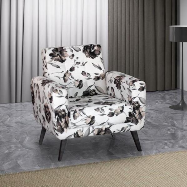 Poltrona Decorativa Pés De Madeira Livia  - Floral Marrom