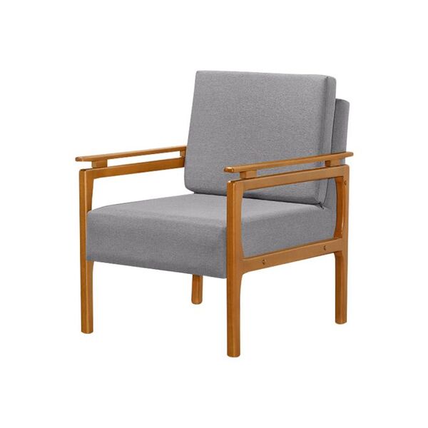 Poltrona Decorativa Pés De Madeira Maciça Yasmin Linho Cinza