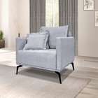 Poltrona Decorativa Pés Em Aço Stagno Linho Cinza Rustico G63