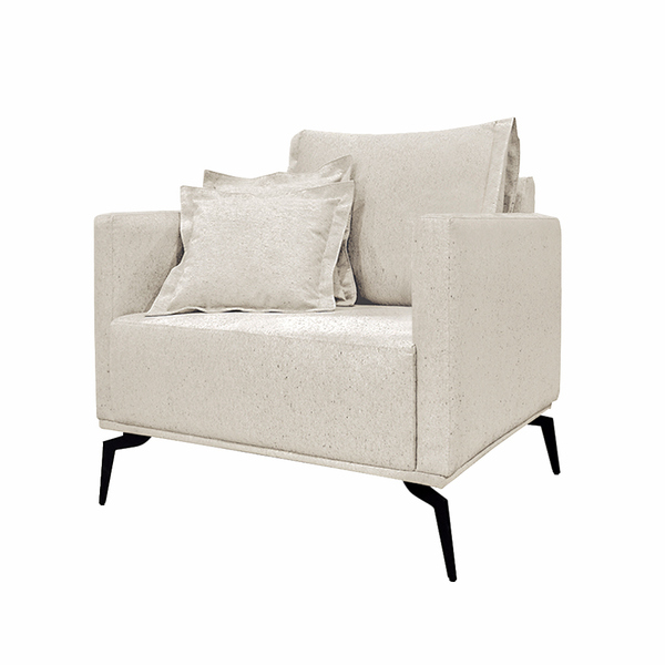 Poltrona Decorativa Pés Em Aço Stagno Linho Off White Rústico