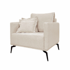 Poltrona Decorativa Pés Em Aço Stagno Linho Pérola G63 - Gran