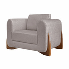 Poltrona Decorativa Pés Em Madeira Buzz Linho Areia Rústico G