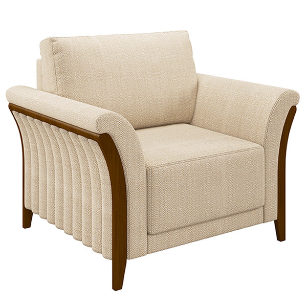 Poltrona Decorativa Pés Em Madeira Market Linho Champagne G45