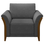 Poltrona Decorativa Pés Em Madeira Market Linho Chumbo G45 -