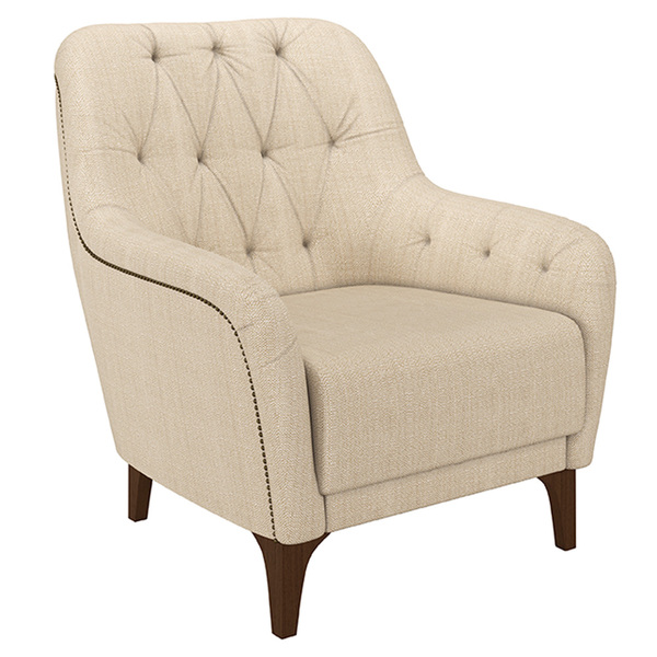 Poltrona Decorativa Pés Em Madeira Petra Linho Champagne G45